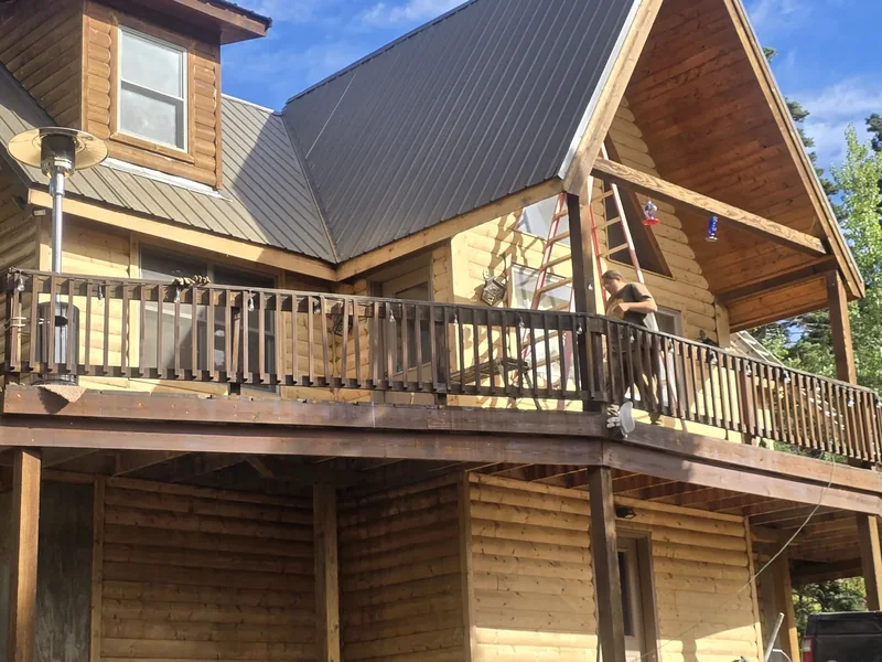 Restored log home with freshly sealed timber walls