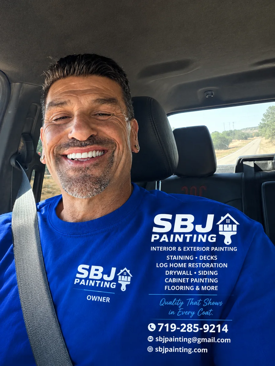Sean, owner of SBJ Painting, smiling in his blue SBJ Painting work shirt